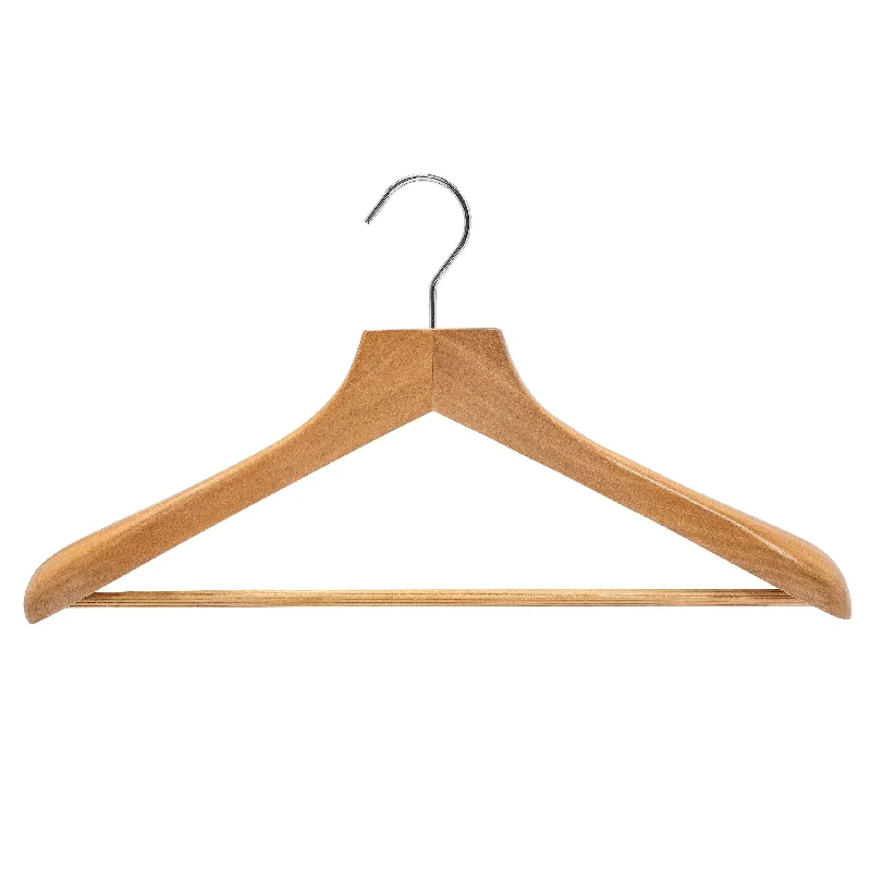 Deluxe Beech Wooden Coat Hanger w/Non-Slip Bar - 46cm X 50mm Thick (Sold in 2/6/10/20)