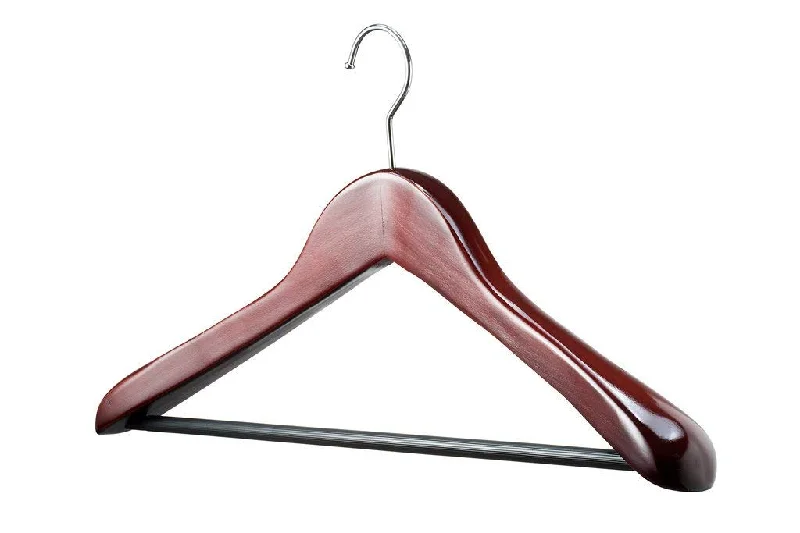 Extra Thick Wooden Suit Hangers With Bar, 6-Pack, Mahogany