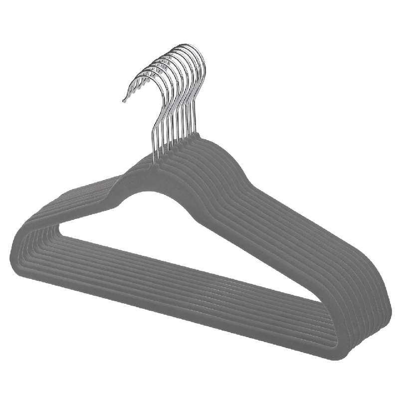 Grey Velvet Coat Hangers - 44.5cm - With Chrome Hook  (Sold in Bundles of 50/100)