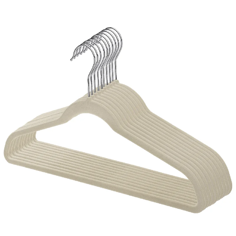 Ivory Velvet Coat Hangers - 44.5cm - With Chrome Hook  (Sold in Bundles of 50/100)