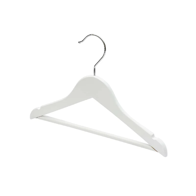 30.5cm Kid Size White Wood Hanger With Bar (Sold in Bundles of 10/20/50/100)