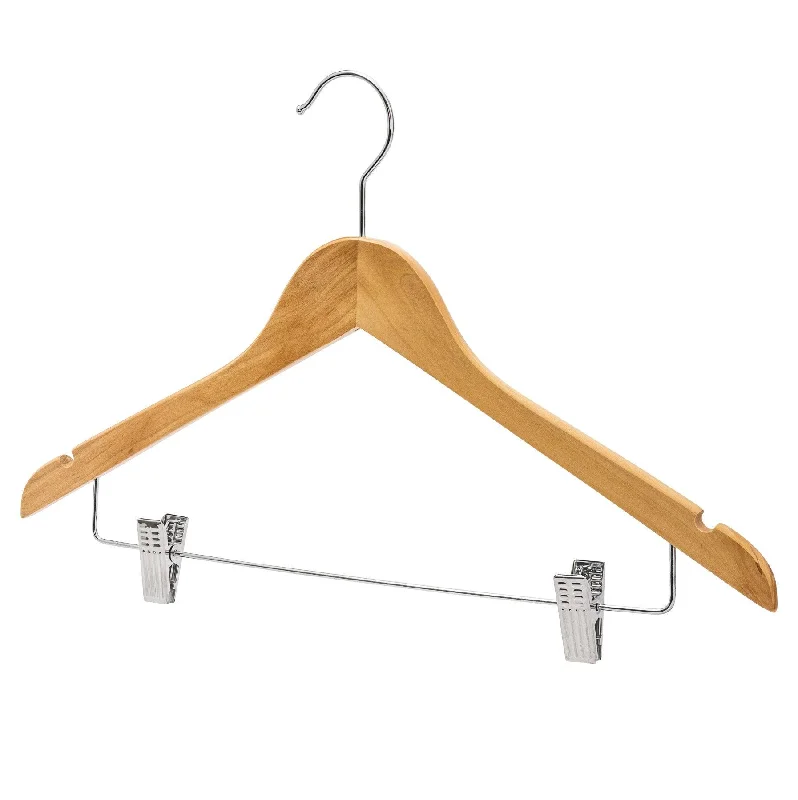 Natural Wood Combination Hangers With Clips - 44.5cm X 12mm Thick (Sold in 10/20/50/100)