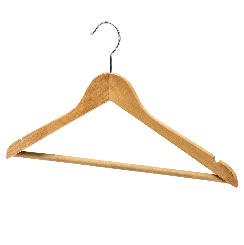 Natural Wood Suit Hangers With Bar - 44.5cm X 12mm Thick (Sold in 20/50/100)