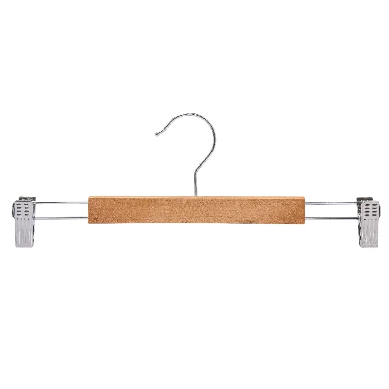 Natural Wooden Pant Hangers With Clips - 35.5cm X 12mm Thick (Sold in 10/20/50/100)