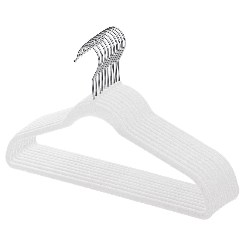 White Velvet Coat Hangers - 44.5cm - With Chrome Hook  (Sold in Bundles of 20/50/100)